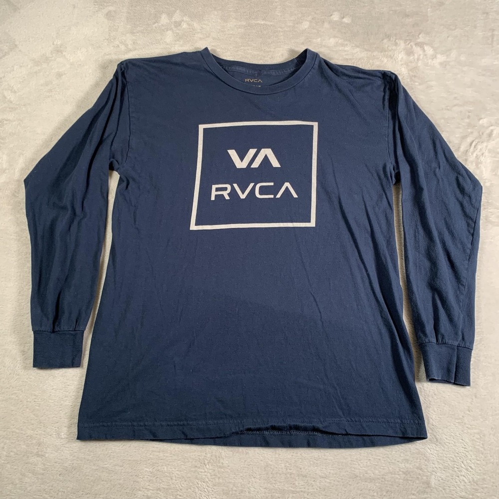 RVCA Shirt Mens Medium Blue Long Sleeve Crewneck Graphic Skate Surf Logo Tee‎